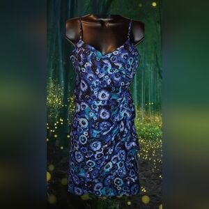 Beautiful Blue & Green Floral Summer Midi Dress by Lauren Conrad Sz 6 Excellent!